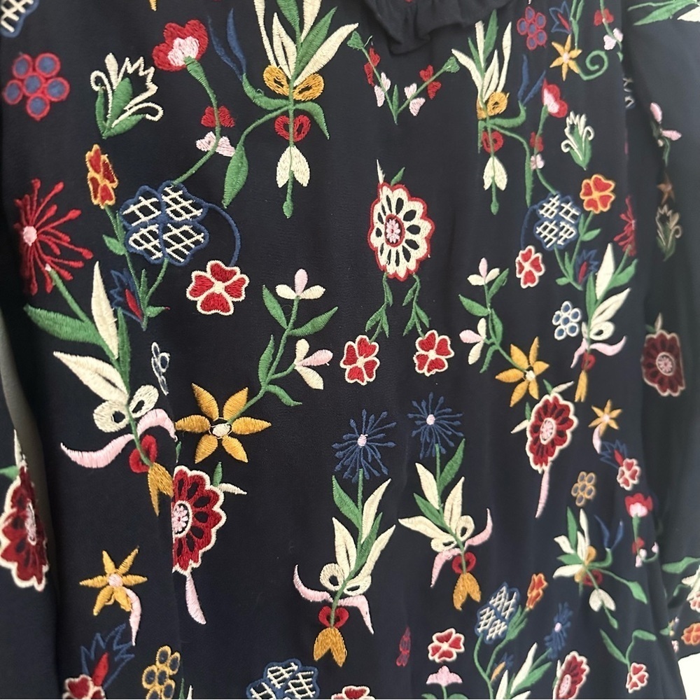 Zara Blue Full Embroidered Mini Shift Dress Size Women’s Medium Long Sleeve - Picture 3 of 15